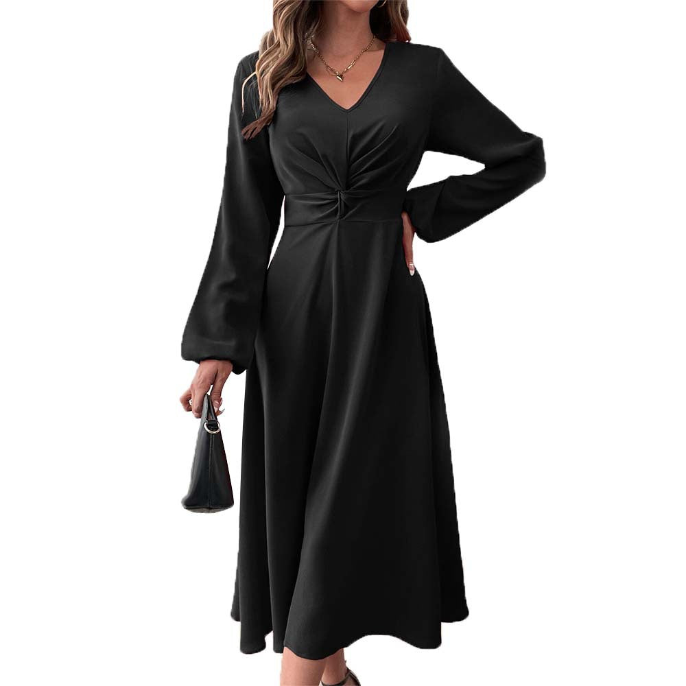 Robe midi élégante pour femmes avec drapé flatteur pour la silhouette et décolleté en V profond Levoire
