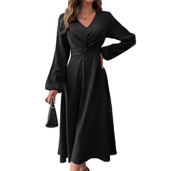 Robe midi élégante pour femmes avec drapé flatteur pour la silhouette et décolleté en V profond Levoire