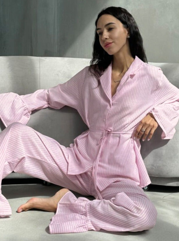 Levoire | Ensemble De Pyjama À Rayures Plissées Avec Manches Longues L