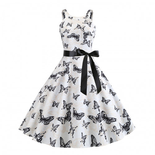 Robe midi pour femmes avec imprimé papillon et ceinture à la taille Levoire