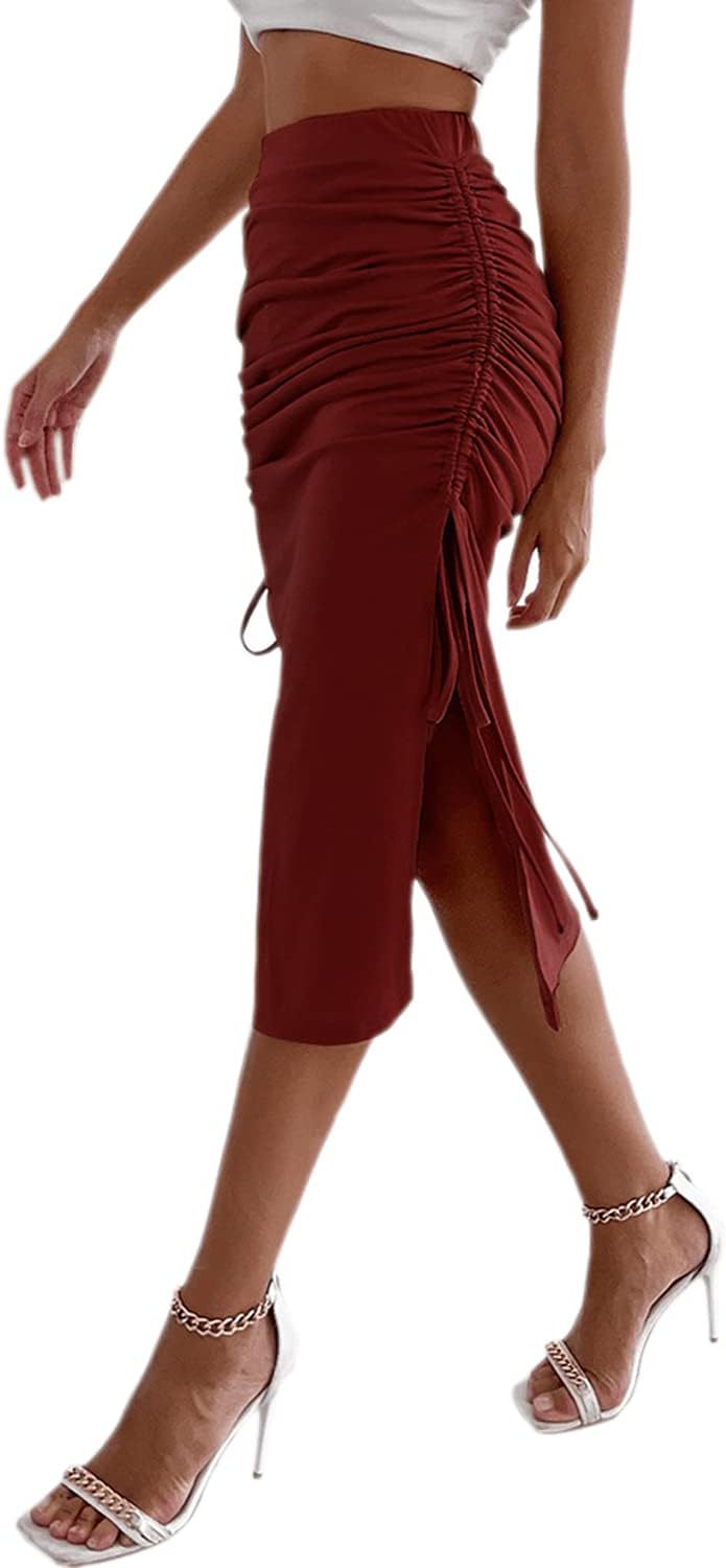 Levoire | Chic Printemps Slim Fit Détail Drawstring Bodycon Jupe Rot