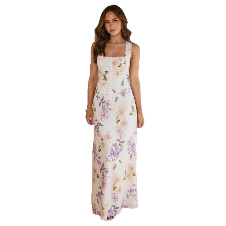 Robe maxi pour femmes dans un style de maison de campagne romantique avec des accents floraux Levoire