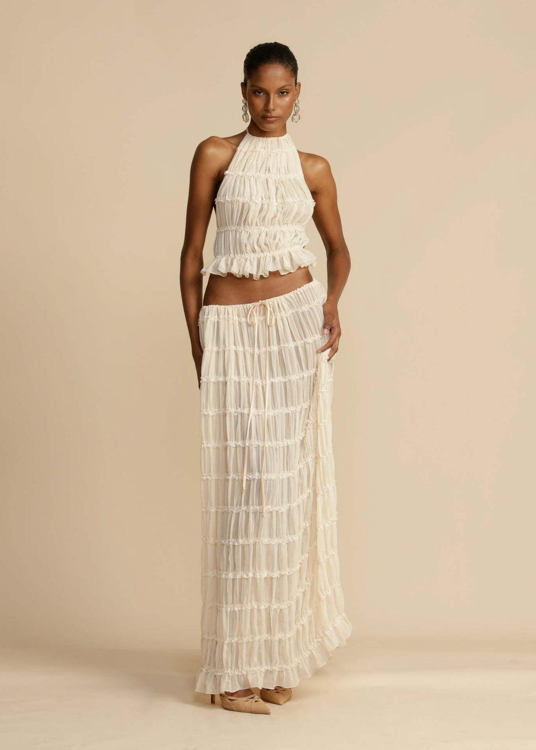 Robe maxi pour femme avec corsage froncé et découpe élégante à la taille Levoire