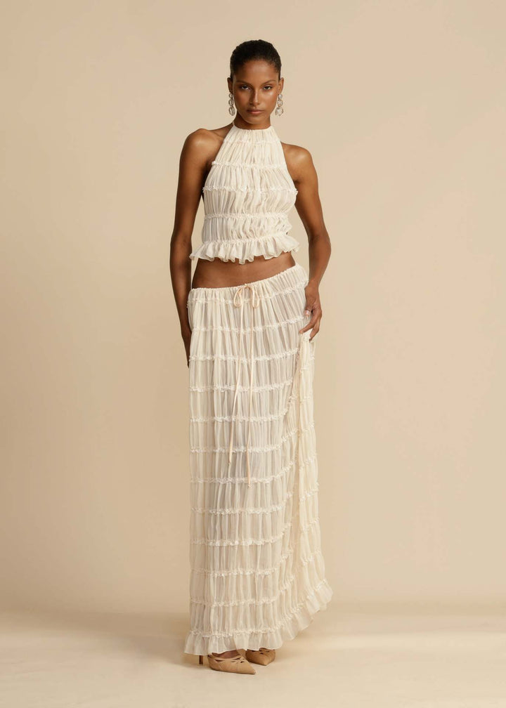 Robe maxi pour femme avec corsage froncé et découpe élégante à la taille Levoire