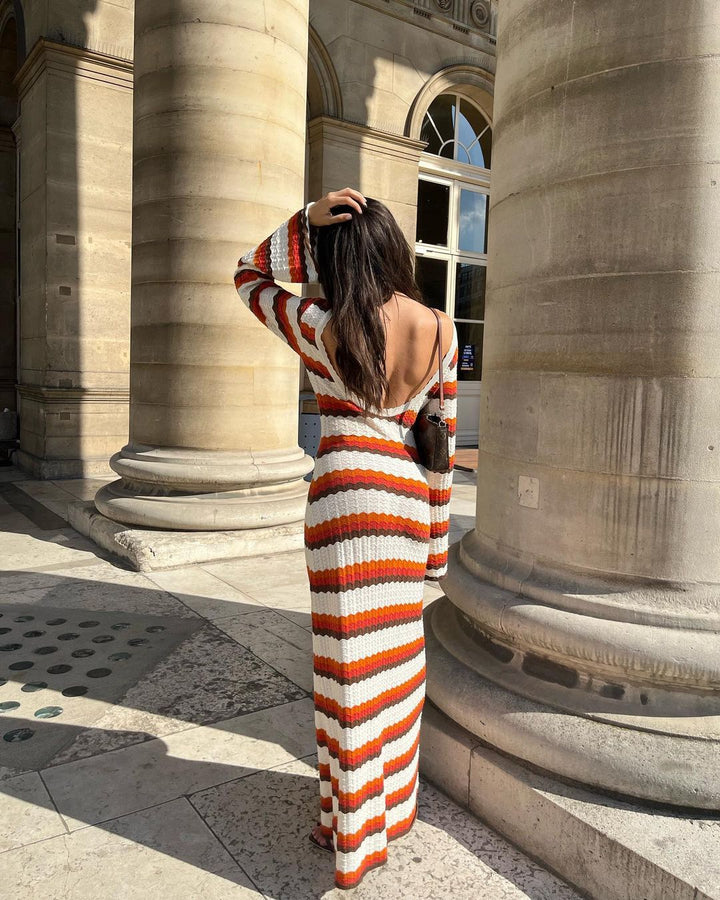 Levoire | Robe Maxi Rayée Avec Décolleté En Tricot