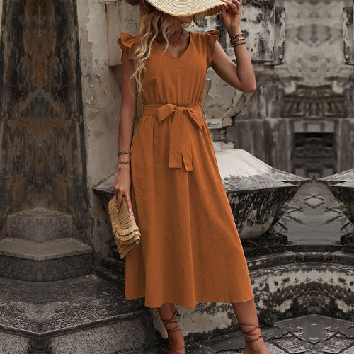 Robe maxi femme avec décolleté en V et ceinture à la taille Levoire