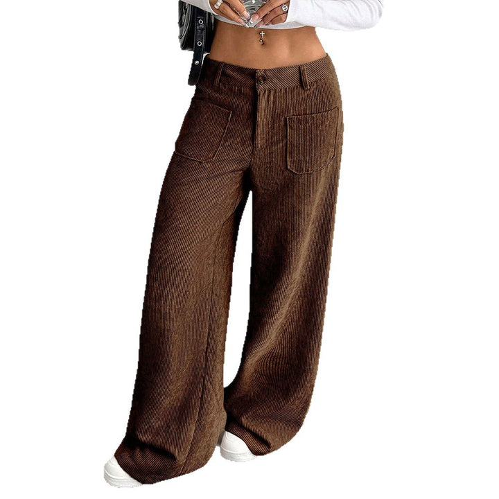 Pantalon large en velours côtelé pour femmes avec poches et taille haute Levoire