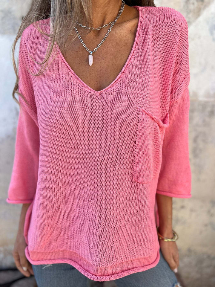 Levoire | Haut En Tricot Décontracté À Col En V Avec Poches Rosa
