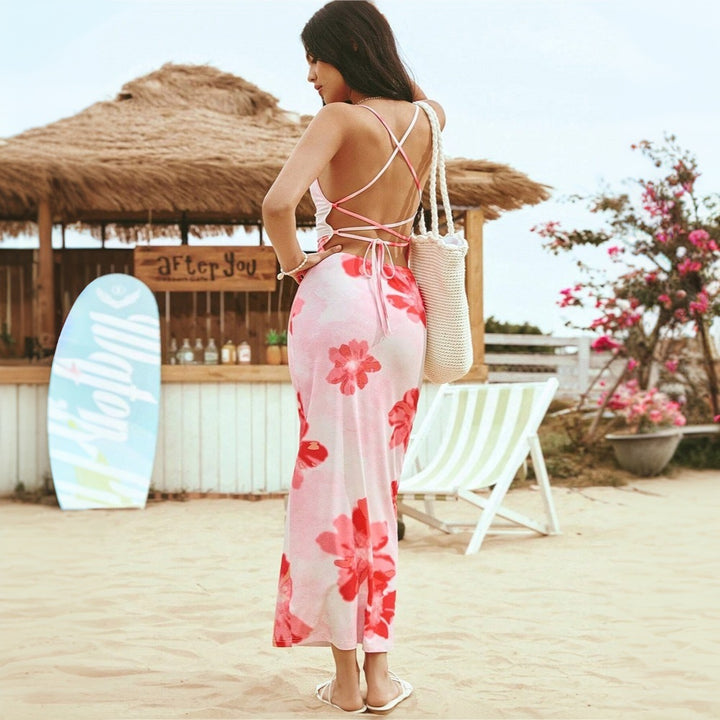 Robe maxi femme avec design floral et bretelles spaghetti ajustables Levoire