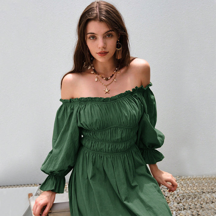 Robe maxi femme en élégant style décolleté avec manches bouffantes froncées Levoire