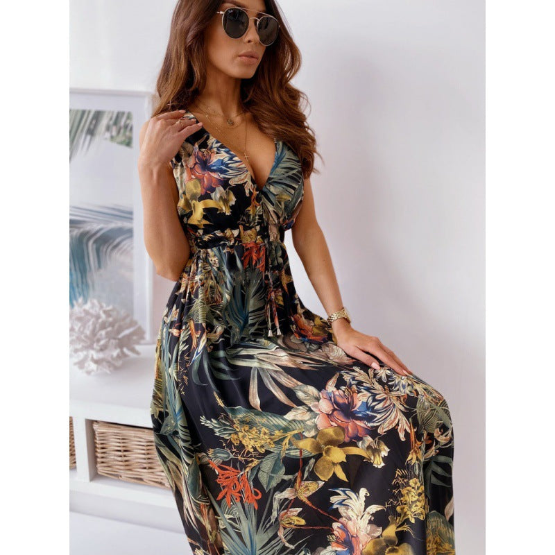 Robe maxi pour femme avec décolleté en V profond et ceinture élastique Levoire