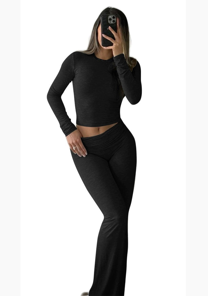 Levoire | Ensemble d'entraînement Décontracté Deux pièces Largeur de coupe Pantalon Ensemble Noir