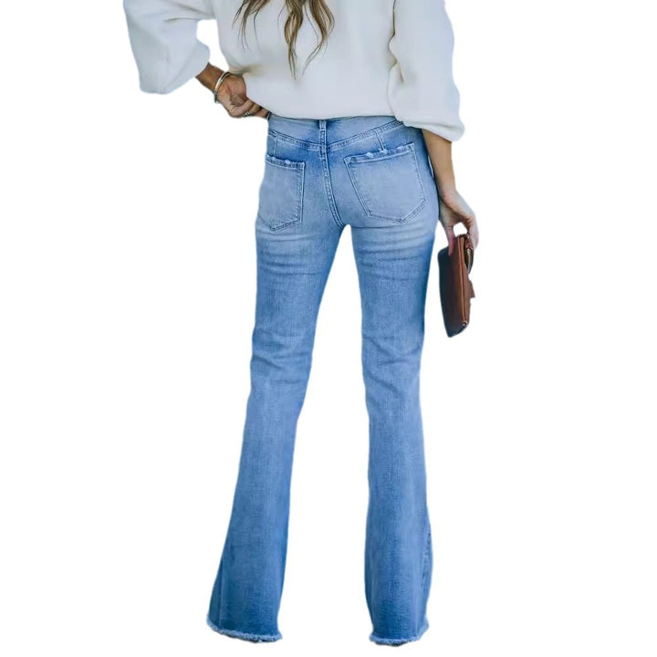 Jeans bootcut à taille haute et à ourlet effiloché pour femmes à coupe large Levoire