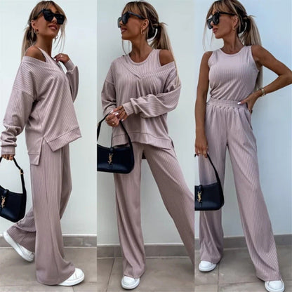 Levoire | Rennon V-ouvert chemise pantalon ensemble trois pièces