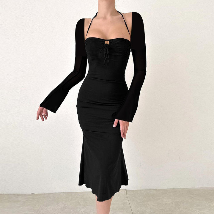 Robe élégante pour femmes ajustée avec fines bretelles et manches en aile Levoire
