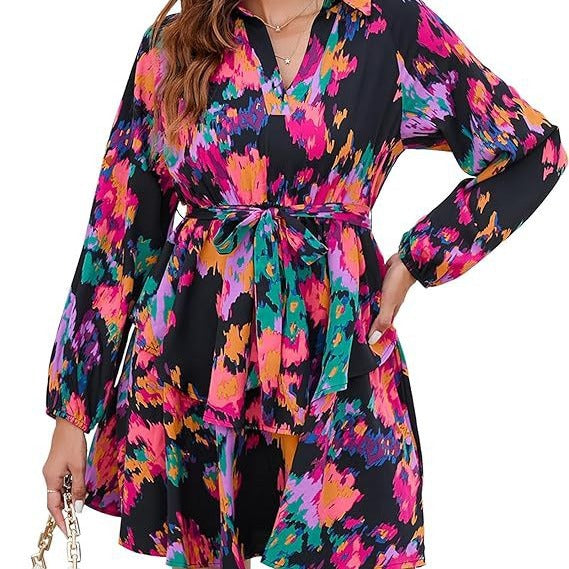 Robe blouse femme avec motif floral et ceinture à nouer Levoire
