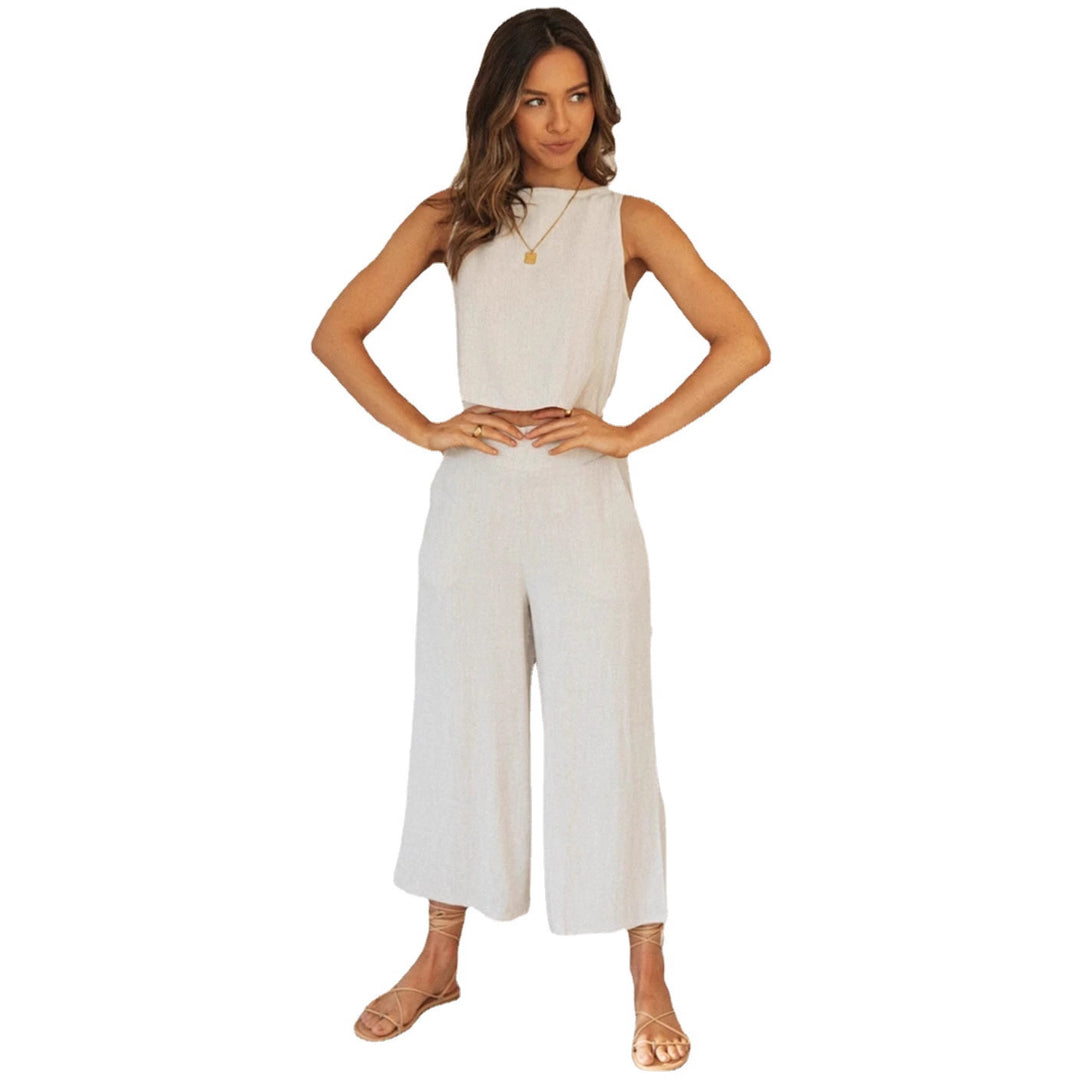 Ensemble décontracté féminin à deux pièces avec haut court et pantalon large Style Levoire