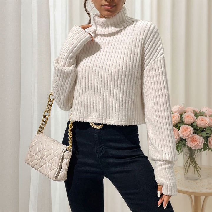 Sweat cropped femme avec col haut et structure de fines côtes Levoire