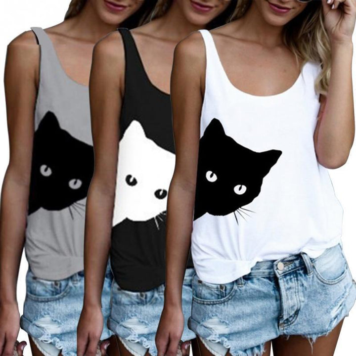 Débardeur pour femmes avec motif créatif de chat et coupe décontractée Levoire