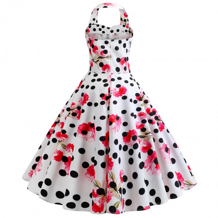 Robe swing rétro pour femmes avec motif floral et pois Levoire