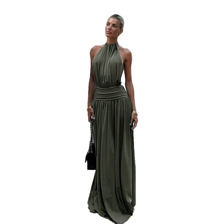 Robe maxi élégante pour femme avec col haut et tissu fluide Levoire