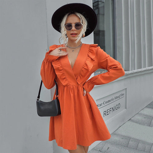 Levoire | Robe longue à manches longues élégante brodée décolleté en V