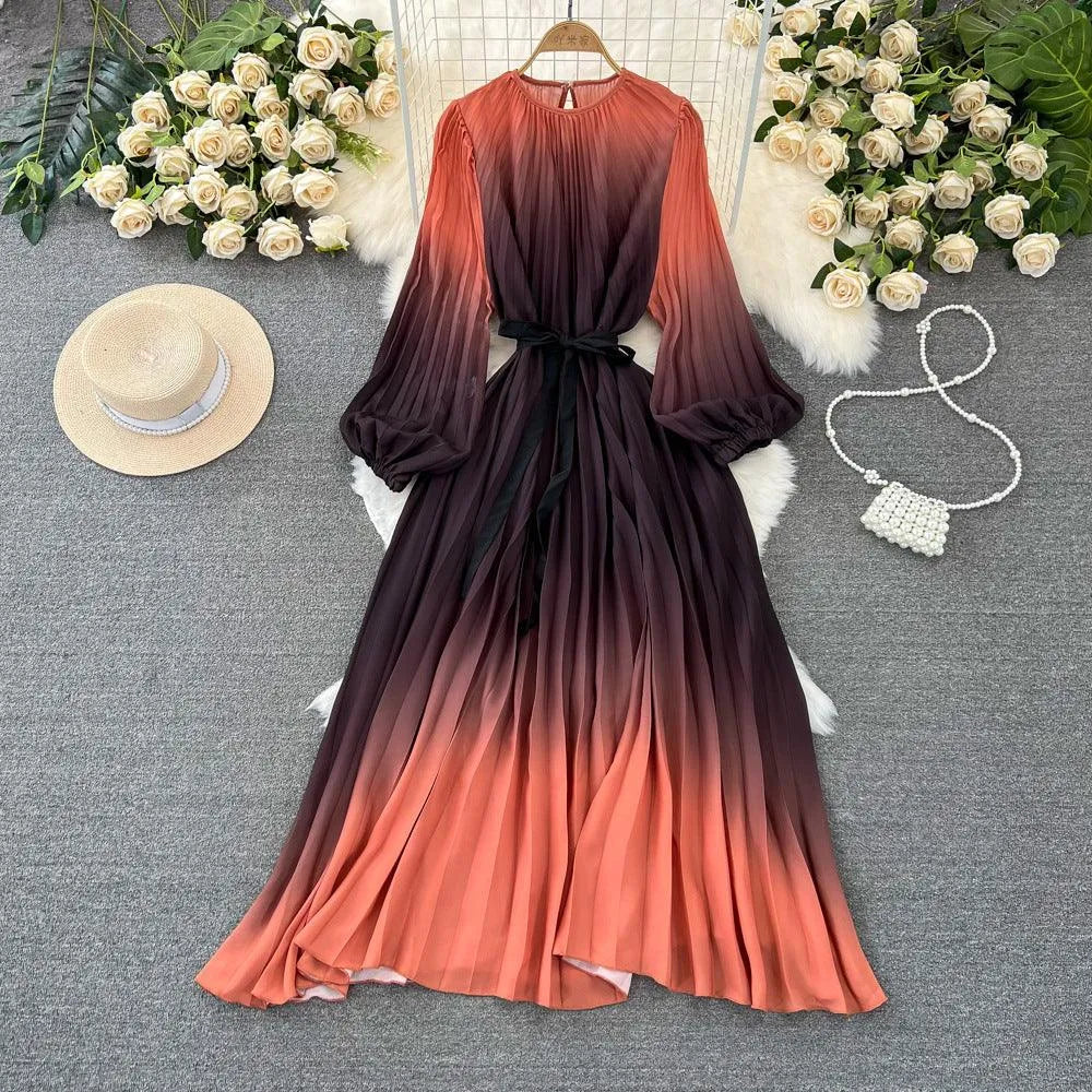 Levoire | Robe plissée en A avec dégradé mi-long Khaki Taille libre