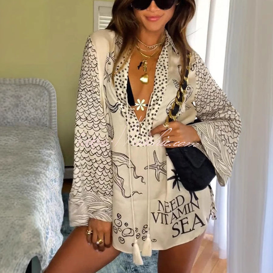 Blouse de plage pour femmes avec design maritime et broderie complexe Levoire