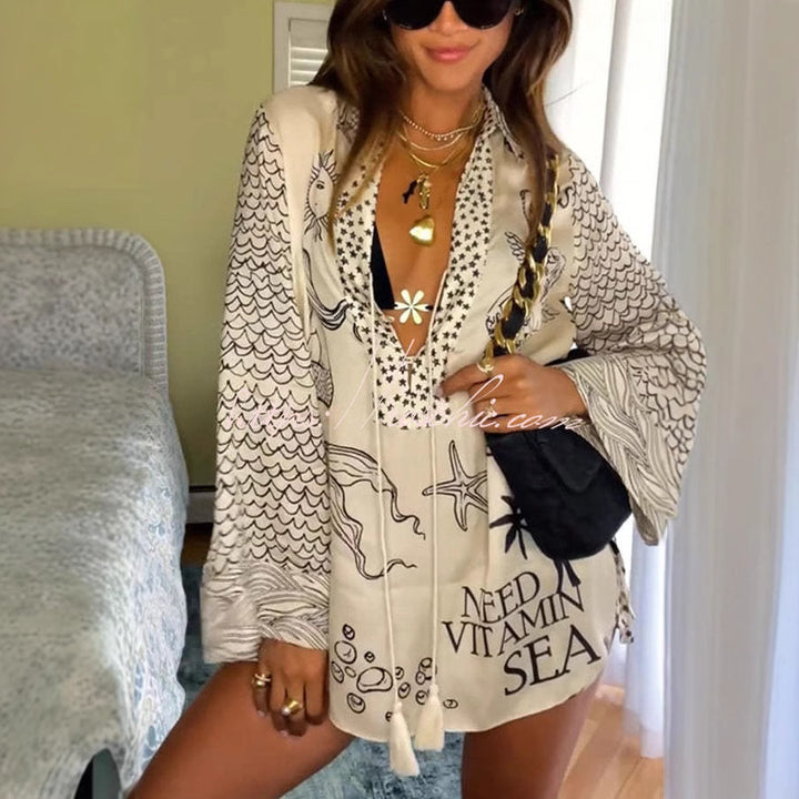 Blouse de plage pour femmes avec design maritime et broderie complexe Levoire