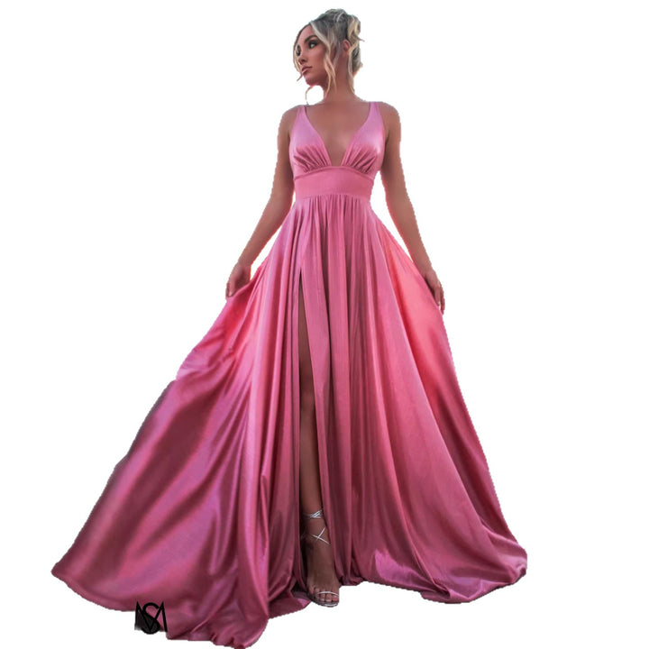 Robe maxi glamour pour femmes avec décolleté en V profond et fente Levoire