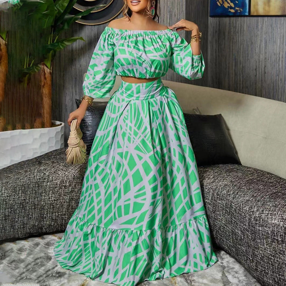 Levoire | Set de jupe imprimée Trendikeri avec design croisé Vert clair