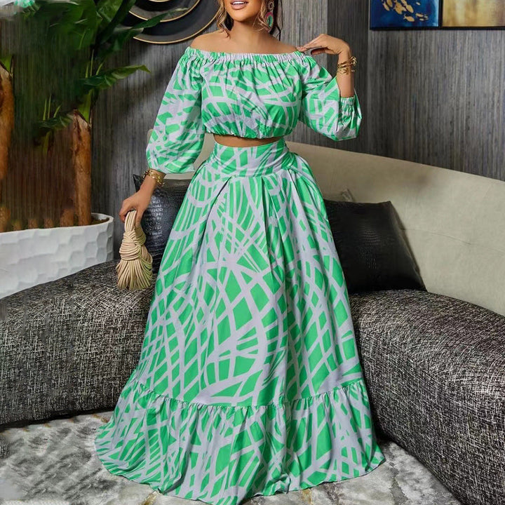 Levoire | Set de jupe imprimée Trendikeri avec design croisé Vert clair