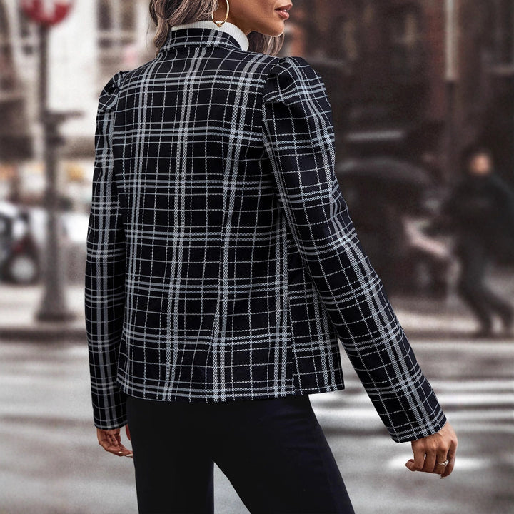 Veste blazer à carreaux pour femmes avec détails de boutons fonctionnels Levoire