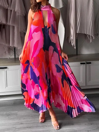 Levoire | Robe Maxi Dos Nu Plissé Rosa rouge