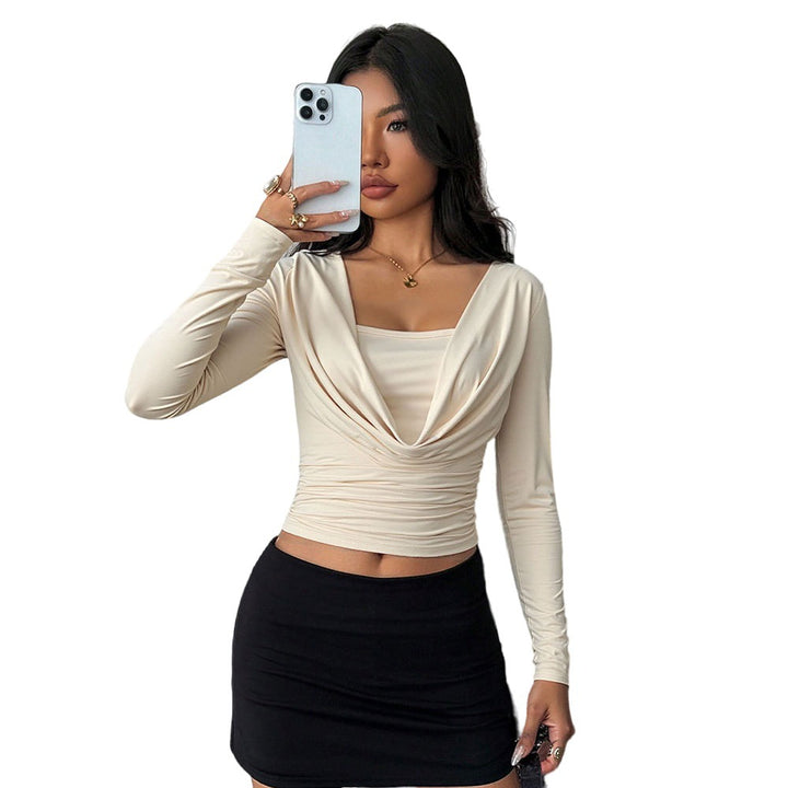 Chemise ajustée à manches longues pour femmes avec design enroulé et élégant col en V Levoire