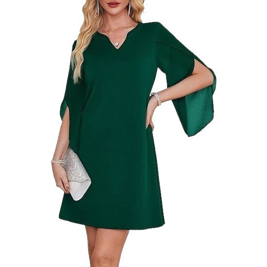 Robes femme à col en V avec manches transparentes Levoire