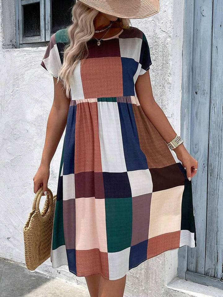 Levoire | Robe à manches batwing à blocs de couleur à carreaux élégante Orange