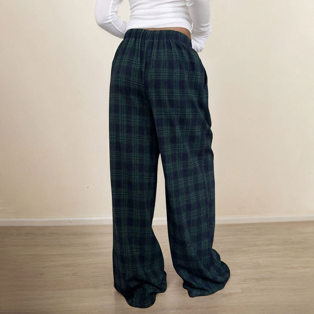 Pantalons à carreaux décontractés pour femmes avec taille élastique et cordon de serrage ajustable Levoire