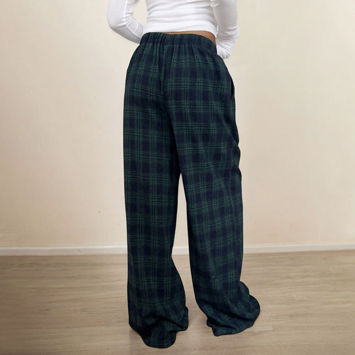 Pantalons à carreaux décontractés pour femmes avec taille élastique et cordon de serrage ajustable Levoire