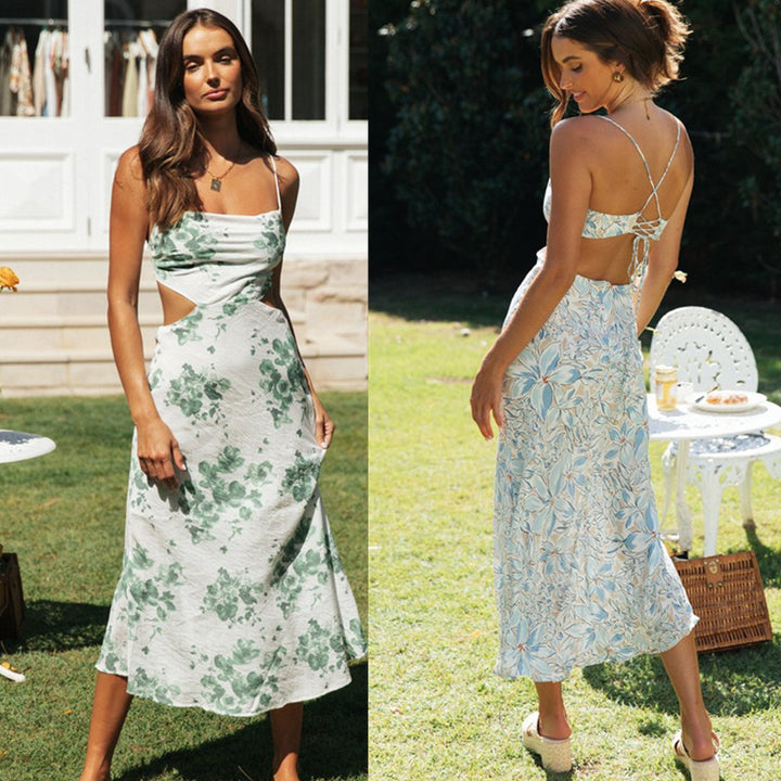 Robe Maxi Femme avec Découpes sur les Côtés et Motif Floral Levoire