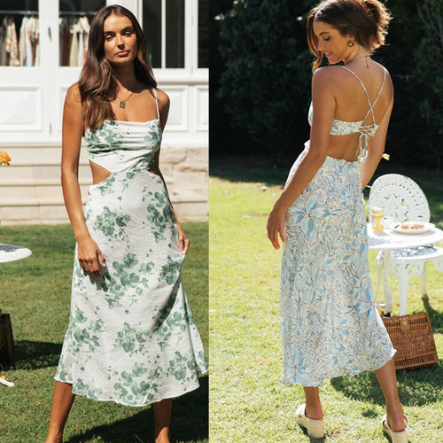 Robe Maxi Femme avec Découpes sur les Côtés et Motif Floral Levoire