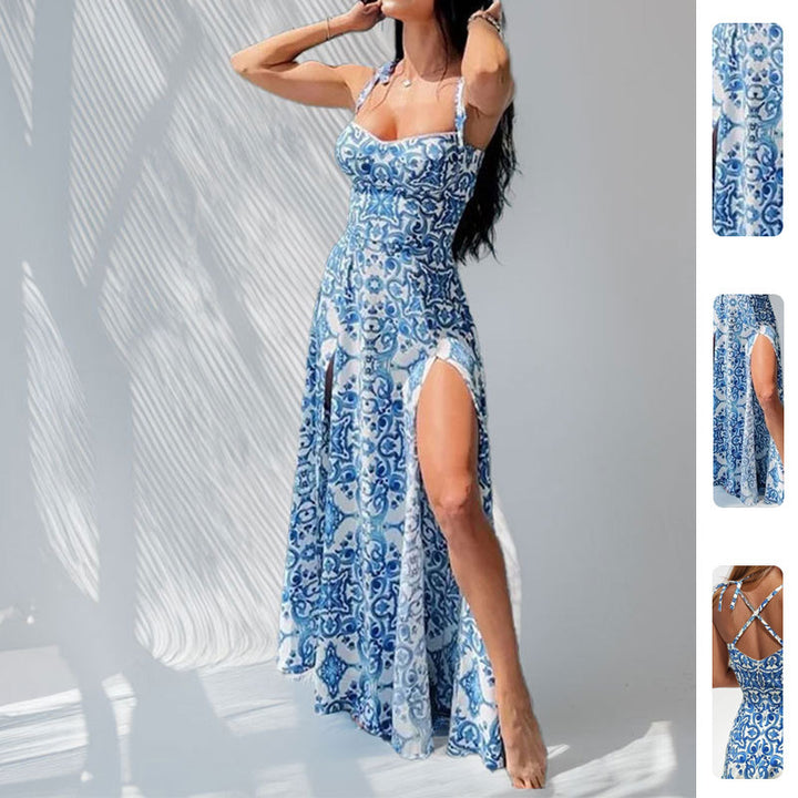 Robe maxi pour femmes avec fentes latérales et embellissements en dentelle Levoire