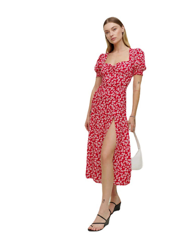 Robe maxi femme avec des manches à volants et une fente latérale Levoire