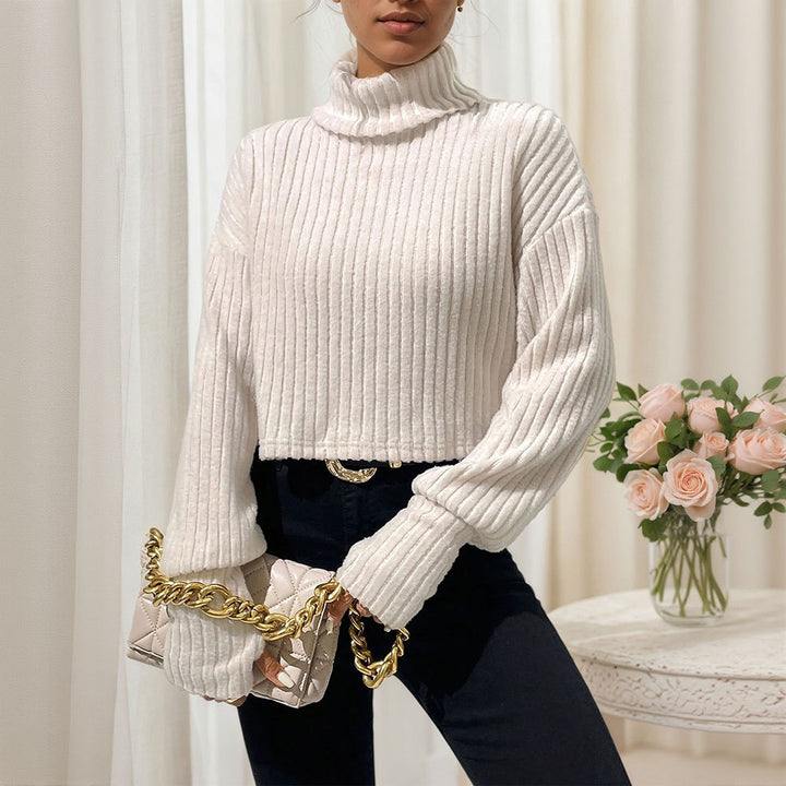 Sweat cropped pour femmes avec col montant et texture côtelée fine Levoire