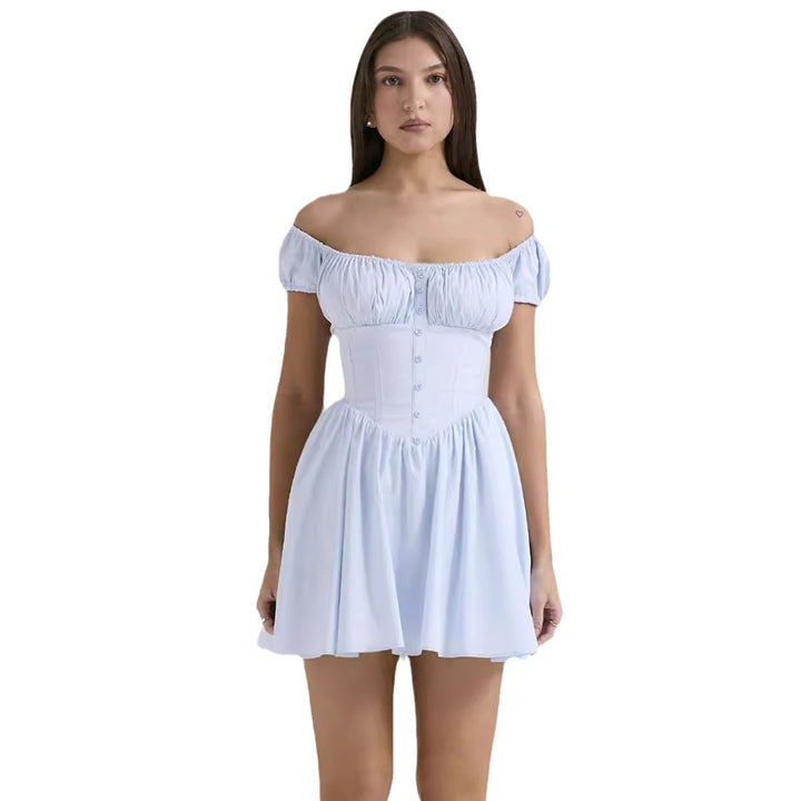 Robe courte d'été pour femmes avec un col chic froncé et des détails de boutons Levoire