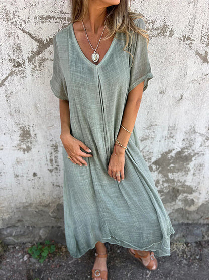 Levoire | Robe Élégante En Coton-Lin Vert