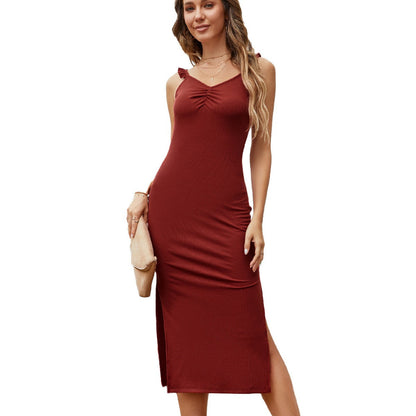 Levoire | Robe sans bretelles à bretelles spaghetti bodycon midi