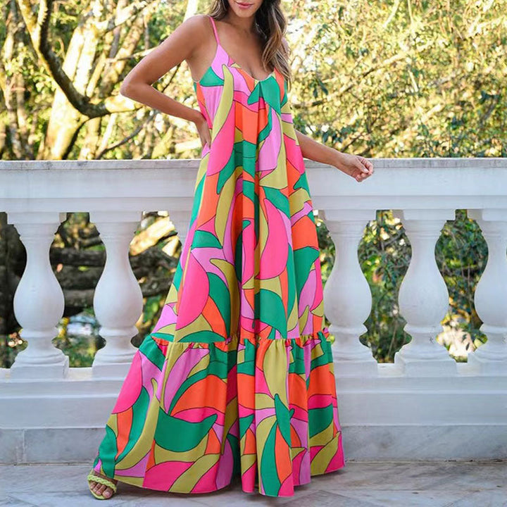Levoire | Robe imprimée à dos nu élégante Couleur de fleurs
