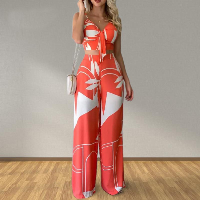 Ensemble Élégant Femme avec Combinaison de Haut Court et Pantalons Amples Levoire