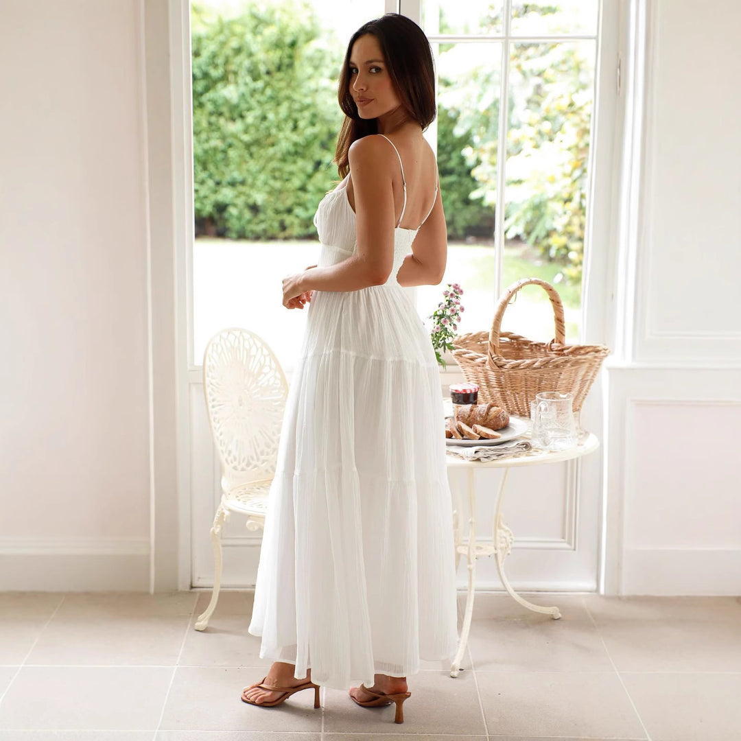 Robe maxi boho-chic pour femme avec bretelles spaghetti réglables et jupe volumineuse Levoire